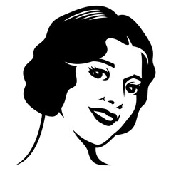 Woman face icon for avatars, user profiles. Black and white vector clipart. Designed to good fit in square and circle.