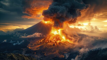 Fiery Cataclysm: The Chilling Intensity of a Volcanic Eruption in Photographs - obrazy, fototapety, plakaty