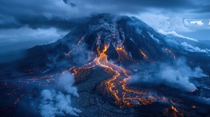 Looming Disaster: A Photographic Journey through the Ominous Eruption of a Volcano - obrazy, fototapety, plakaty