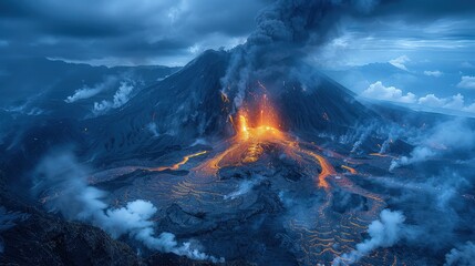 Fototapeta na wymiar Looming Disaster: A Photographic Journey through the Ominous Eruption of a Volcano