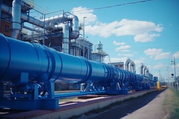Naklejka premium Industrial zone petroleum chemical hydrogen ammonia plant pipeline and pipe rack