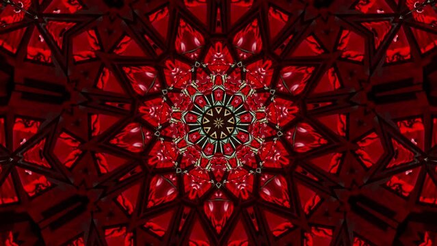 Red and black abstract design with circular design. Kaleidoscope VJ loop.