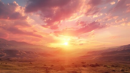 Fototapeta premium an epic sunset with a large, bright sun dipping behind majestic mountains