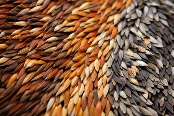 Macro shot highlighting the diverse hues and textures of mixed seeds, arranged to form a gradient
