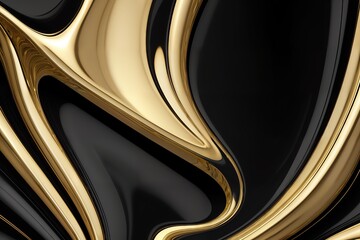 Abstract background with chrome and gold metal textured waves.