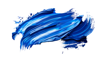 Dynamically painted blue stroke on white canvas. Expressive abstract art.