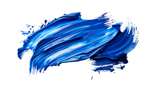 Dynamically painted blue stroke on white canvas. Expressive abstract art.