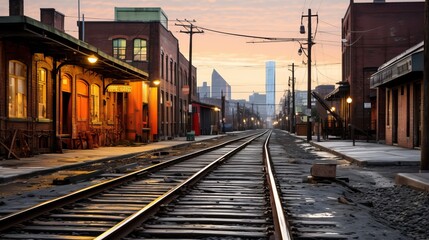 Fototapeta premium Deserted railroad tracks in an urban setting