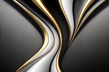 Abstract background with chrome and gold metal textured waves.