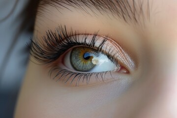 Obraz premium Close-up photo of a woman's green eye with long black eyelashes