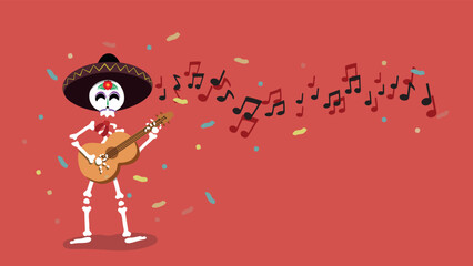 Mariachi Skeleton celebrate Dia de Muertos with festive music - 741779549