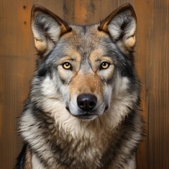Fototapeta premium Close up portrait of a beautiful wolf staring at the camera with an intense gaze