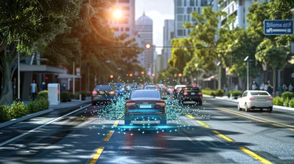 Foto op Aluminium Futuristic Autonomous Car with Smart Technology on Urban Road © Viktorikus