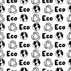 Seamless eco-friendly pattern with hand-drawn elements. Perfect for textile, fabric, and paper designs.
