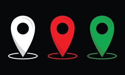 Location pointer icon. white, red, and green location, pin, gps. vector illustration.