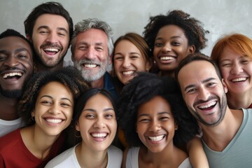 A group of diverse people smiling happily together - obrazy, fototapety, plakaty