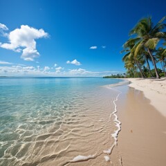 Fototapeta na wymiar The beach of the tropical island with palm trees