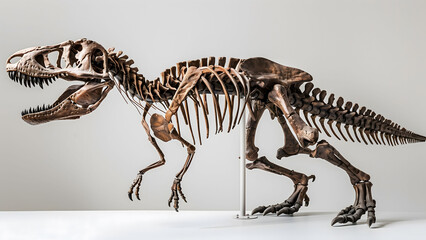 T-Rex dinosaur skeleton on white background.