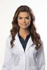 Portrait of a young female doctor smiling wearing a lab coat