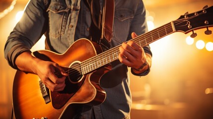 Close-up of a man playing an acoustic guitar