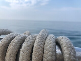 rope on the deck of ship