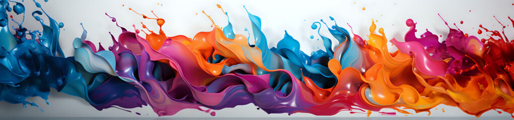 Colorful Paint Splash Wave Banner. A vibrant explosion of colors with a wave-like motion for creative and dynamic compositions. - obrazy, fototapety, plakaty