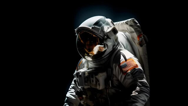 Full portrait of  astronaut during spacewalk, black deep space background