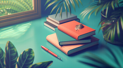 Notebooks pen by the window soft sunlight - Nostalgic image photo of written life memories and poetry compiled together - 