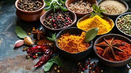 Aromatic herbs and spices enhancing the flavors of nourishing dishes