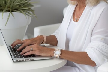 Confident businesswoman working on laptop in modern office