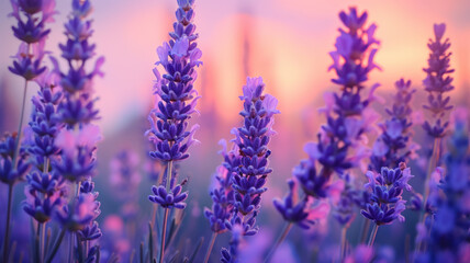 Obraz na płótnie Canvas Sunset Serenity, Lavender Fields Embrace Evening Glow