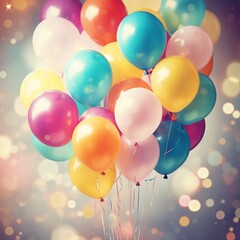 A bunch of colorful balloons floating in the air with a blurred background
