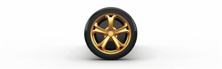 Car tire, aluminum wheels, wheel car, and gold color isolated on a white backdrop.