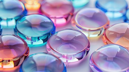 Abstract background with some pastel colorful clear glass lenses