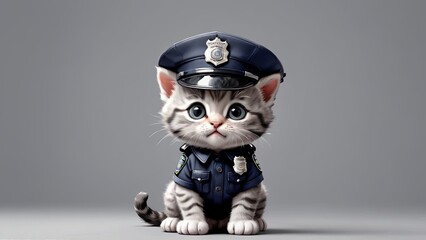 Paws of Justice: Tiny Tabby Cat in Police Attire