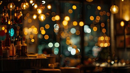 Blurred restaurant background full of bokeh lights