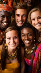 A group of diverse young people from different cultures are smiling and posing for a picture.
