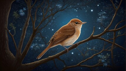 The mysterious nightingale's lovely singing enchants the night.