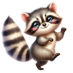 Cute funny raccoon isolated on white background. Children's detailed cartoon illustration