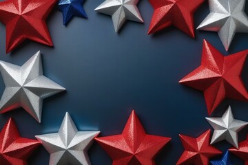 Obraz premium Red, White, and Blue Star Frame Decorations on Blue Background