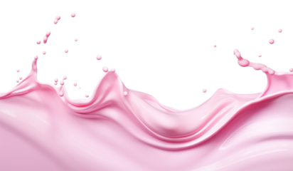 Splashing pink milky liquid similar to smoothie, yogurt or cream, cut out