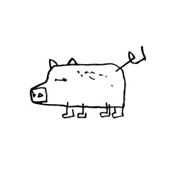 Pig. Hand drawn graphic vector. Contour lines pencil drawing.