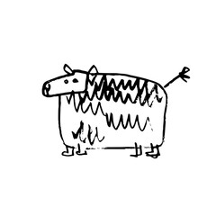 Sheep. Hand drawn graphic vector. Contour lines pencil drawing.