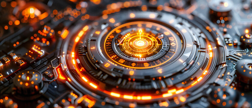 A futuristic abstract design with swirling blue energy, representing advanced technology and space exploration in a digital illustration