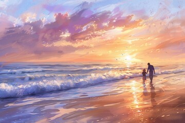 Fototapeta premium couple on the beach at sunset