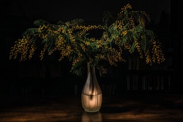 Still life of mimosa in the vase - 741808981