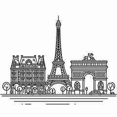 vector Representation of Paris: Romance of the Old City, French Charm in a Modern Linear Interpretation