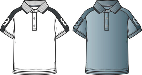 Polo Shirt sweatshirt garment template, technical drawing, flat sketch. Children's clothing polo shirts design. Fashion vector illustration, teen polo  T shirt.