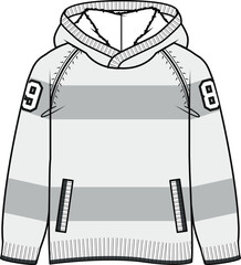 Kids Sweater and Cardigan Technical Drawing: Apparel Template for Knitted Garments. Vector Flat Sketch of Cardigans and Sweaters with Knitting Details.