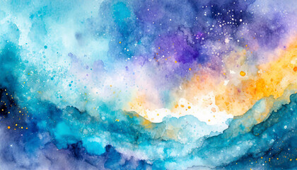 blue watercolor background texture, abstract painted white clouds with pastel blue border grunge